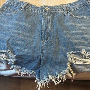 SHEIN Blue Distressed Jean Shorts High-Waisted